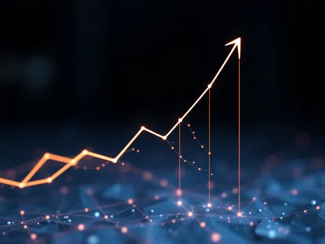 AI-powered growth chart with upward trend, symbolizing financial freedom and success